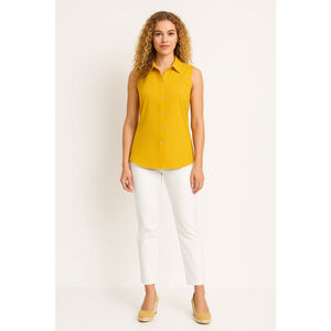 Fever Yellow Sleeveless Button Down Shirt Women's Medium